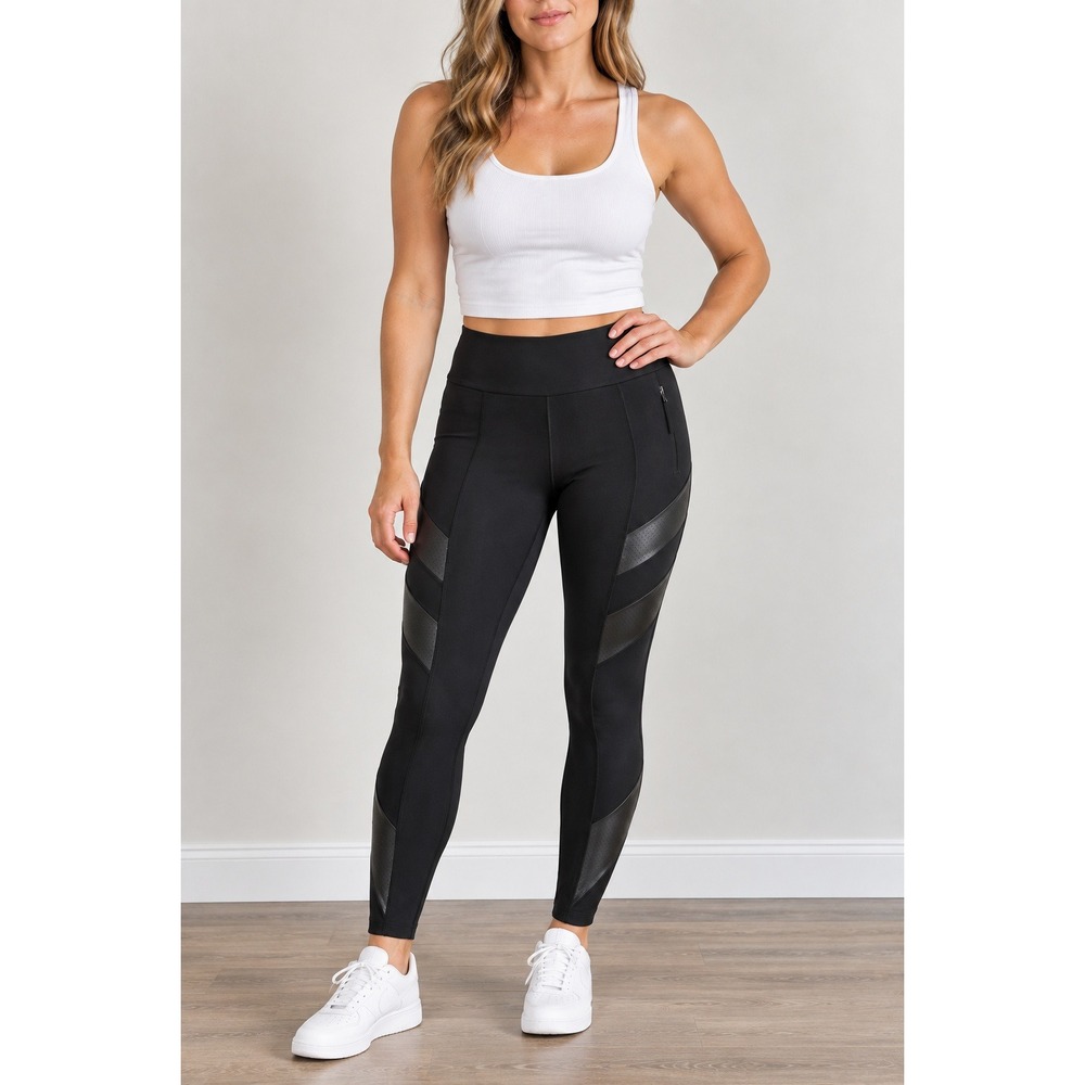 Boom Boom Jeans Original Premier Ponte Leggings Black Faux Leather Moto Medium‎